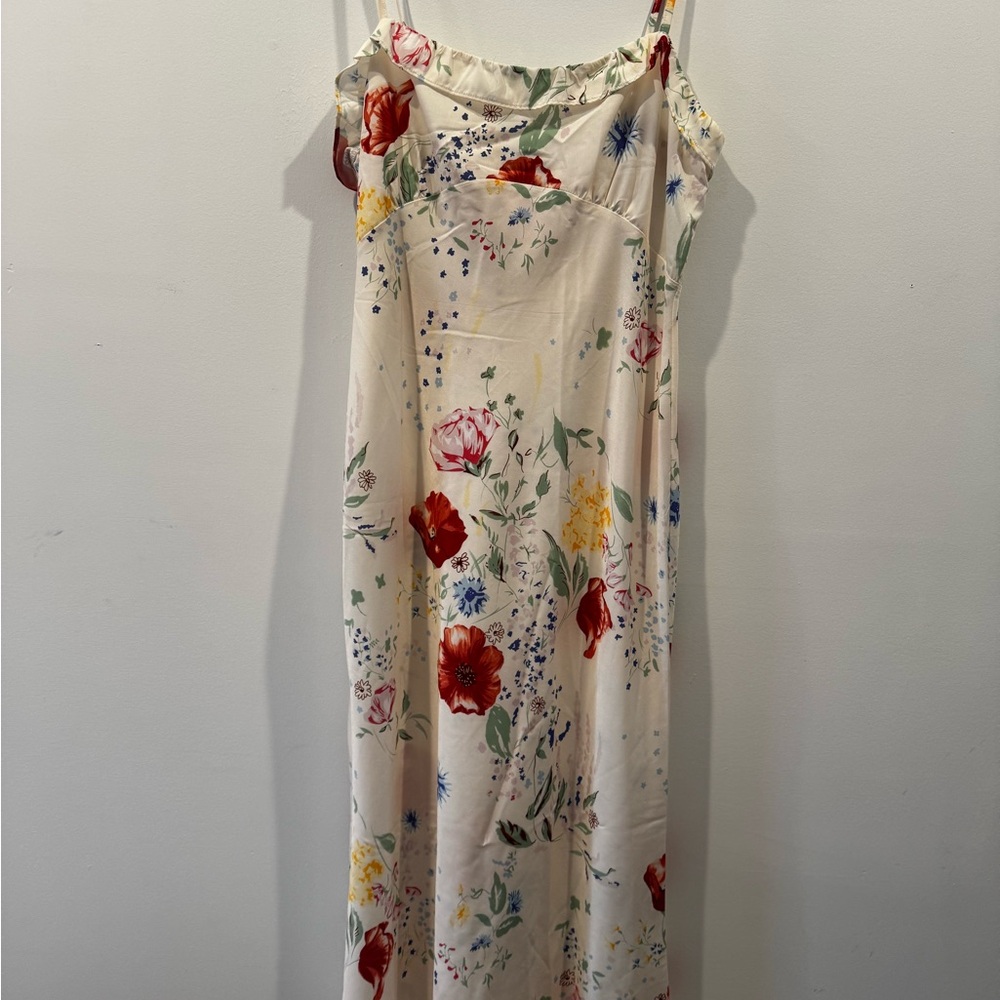 RIHOAS Cream Floral Midi Dress with Red & Yellow Blooms